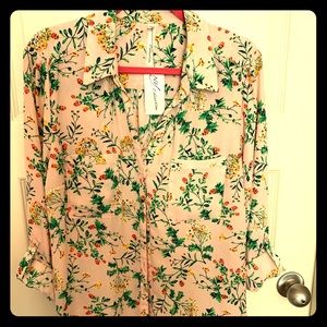 Women’s silky button up top floral print